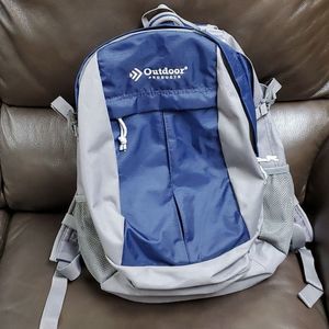 Outdoor products backpack school travel lots of pockets blue gray